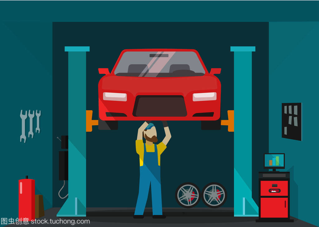 汽車維修服務(wù)中的車庫矢量圖示與機(jī)修工工作站的科學(xué)布局